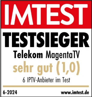 Testsiegel IMTEST Testsieger, Telekom MagentaTV, sehr gut (1,0), 6 IPTV-Anbieter im Test
